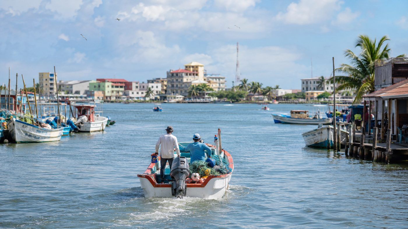 A skiff on the Belize City waterfront